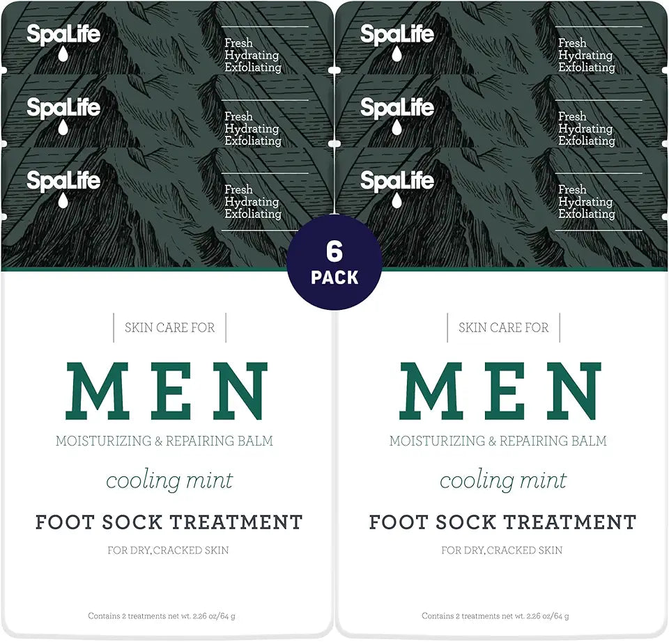 Men's Cooling Mint Foot Repair Balm and Moisturizing Socks Set - 6 Pairs J464
