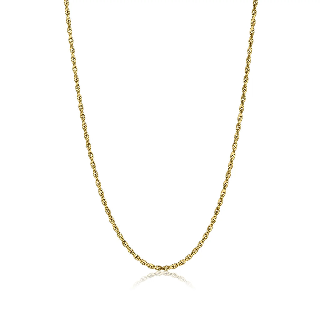24k Yellow Gold Plated Stainless Steel Twisted Rope Chain Necklace 22 inches U424260
