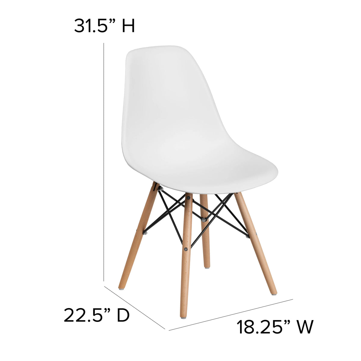 2 Pack White Plastic Chair with Wooden Legs P529087