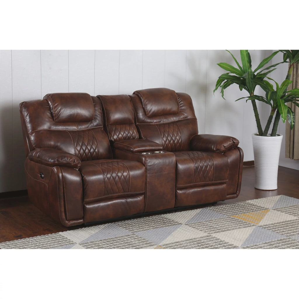 Brown Faux Leather Dual Reclining Loveseat Q778615