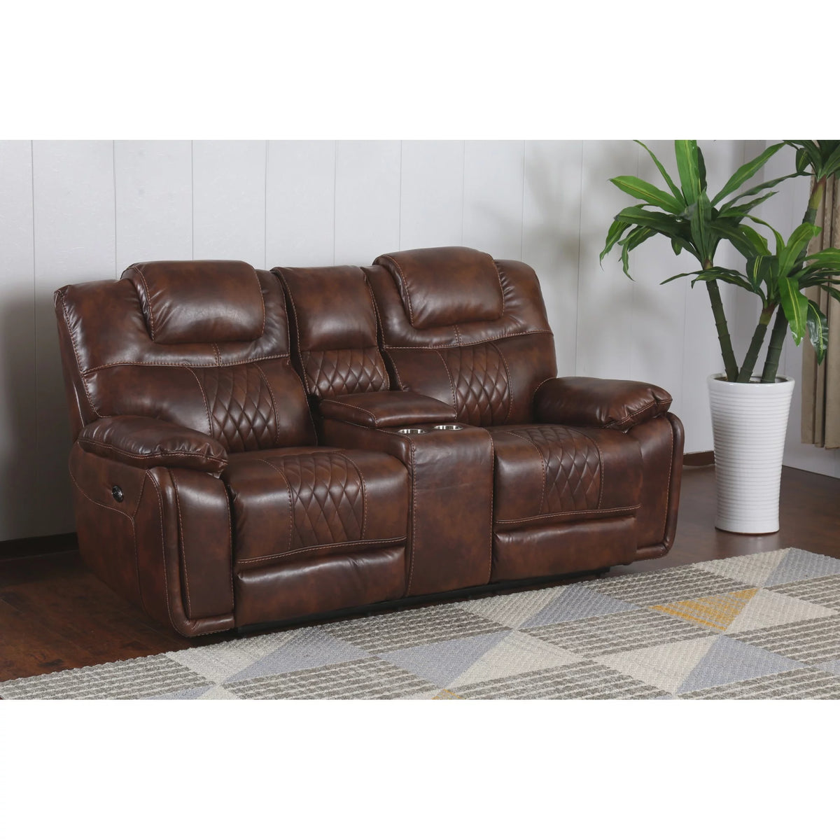 Brown Faux Leather Dual Reclining Loveseat Q778615