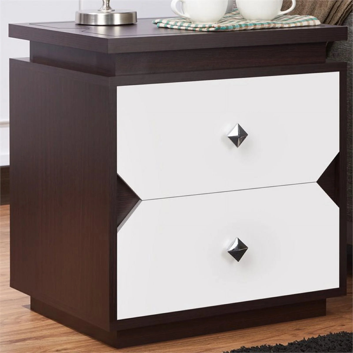 Contemporary Wood 2-Drawer End Table in Walnut U30066