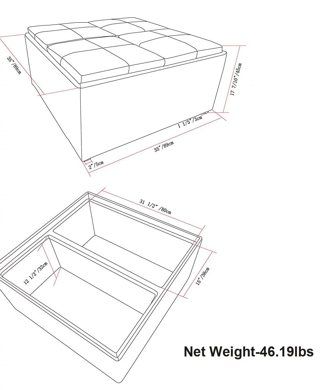 Coffee Table Storage Ottoman with 4 Serving Trays D3730