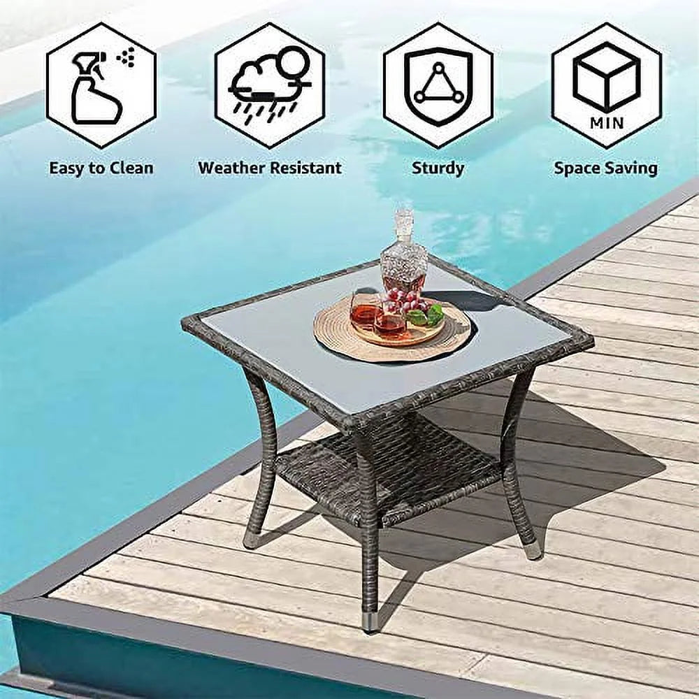 20" Square Wicker Outdoor Side Table with Storage J649210