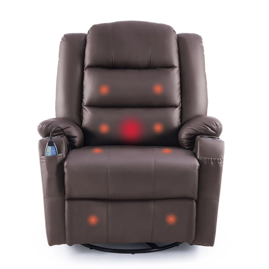 Brown 360 Swivel Heated Massaging Recliner Chair Z908609