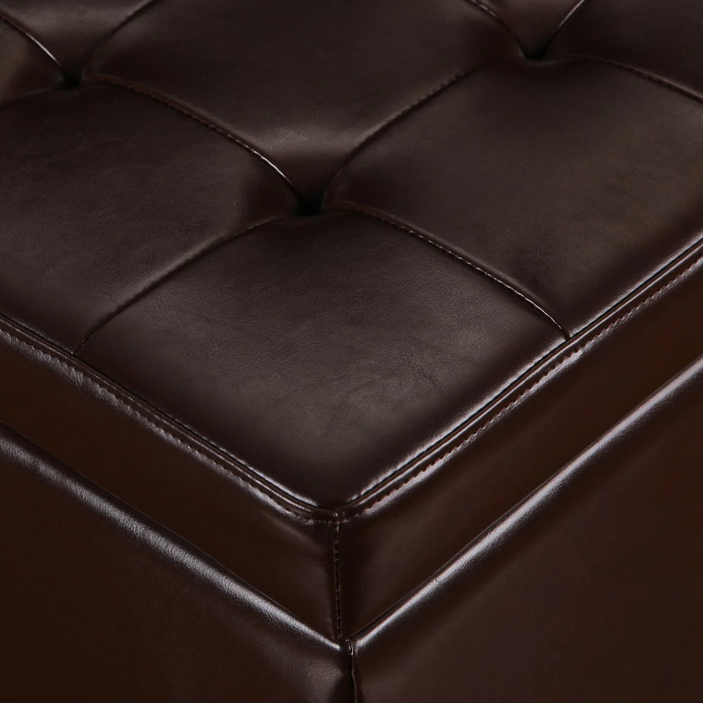 Brown Bonded Leather Tufted Storage Ottoman V8901