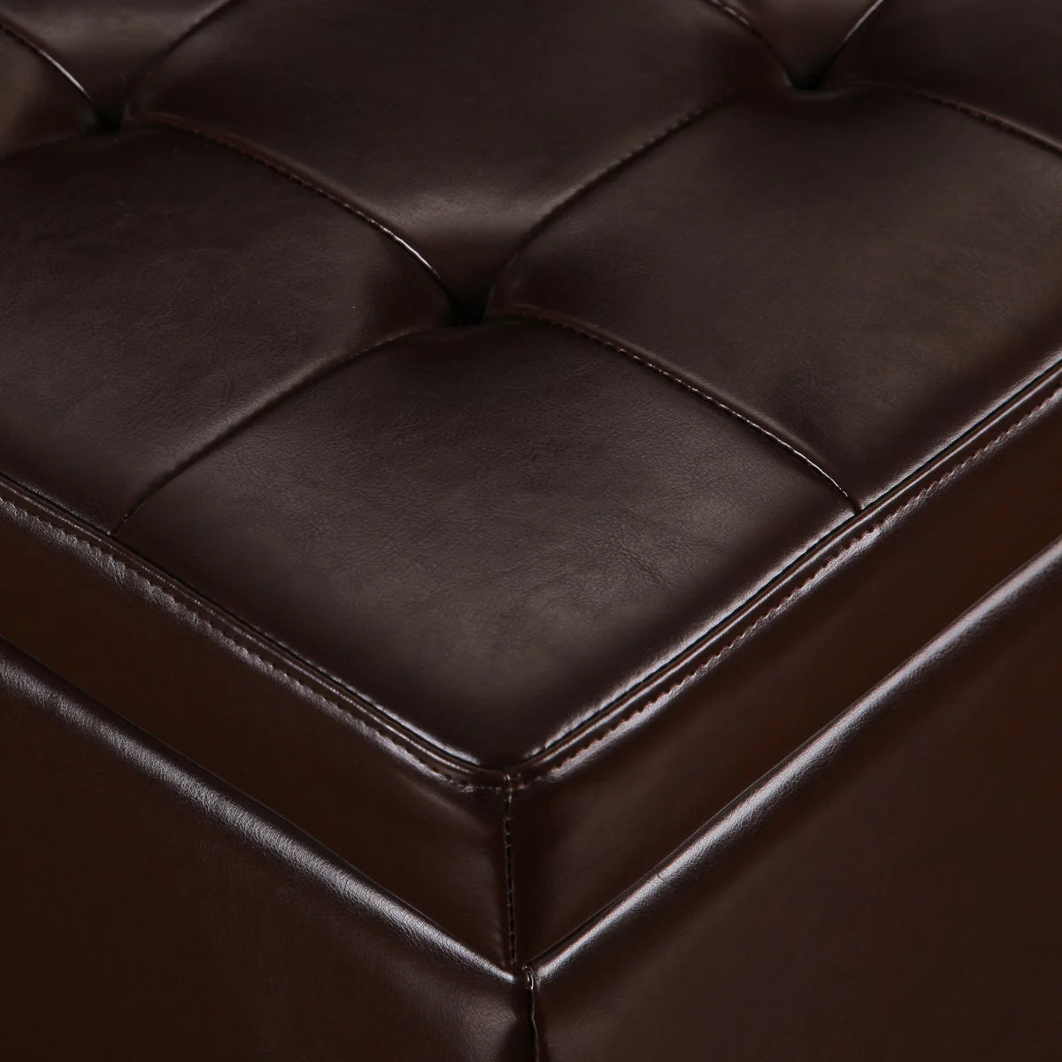 Brown Bonded Leather Tufted Storage Ottoman V8901