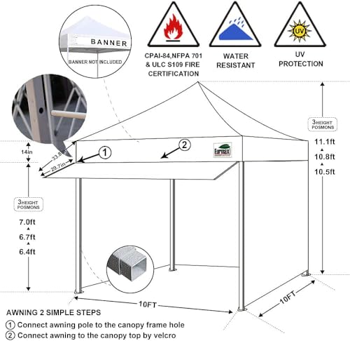 10 x 10 Pop up Canopy Tent with 4 Removable Sidewalls and Roller Bag Black O975637