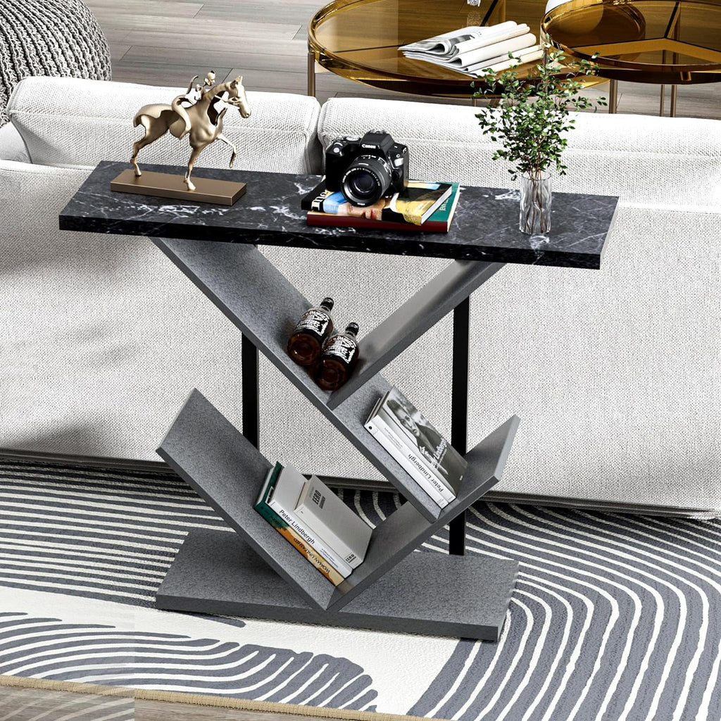 Black Marble Console Table with Storage F658