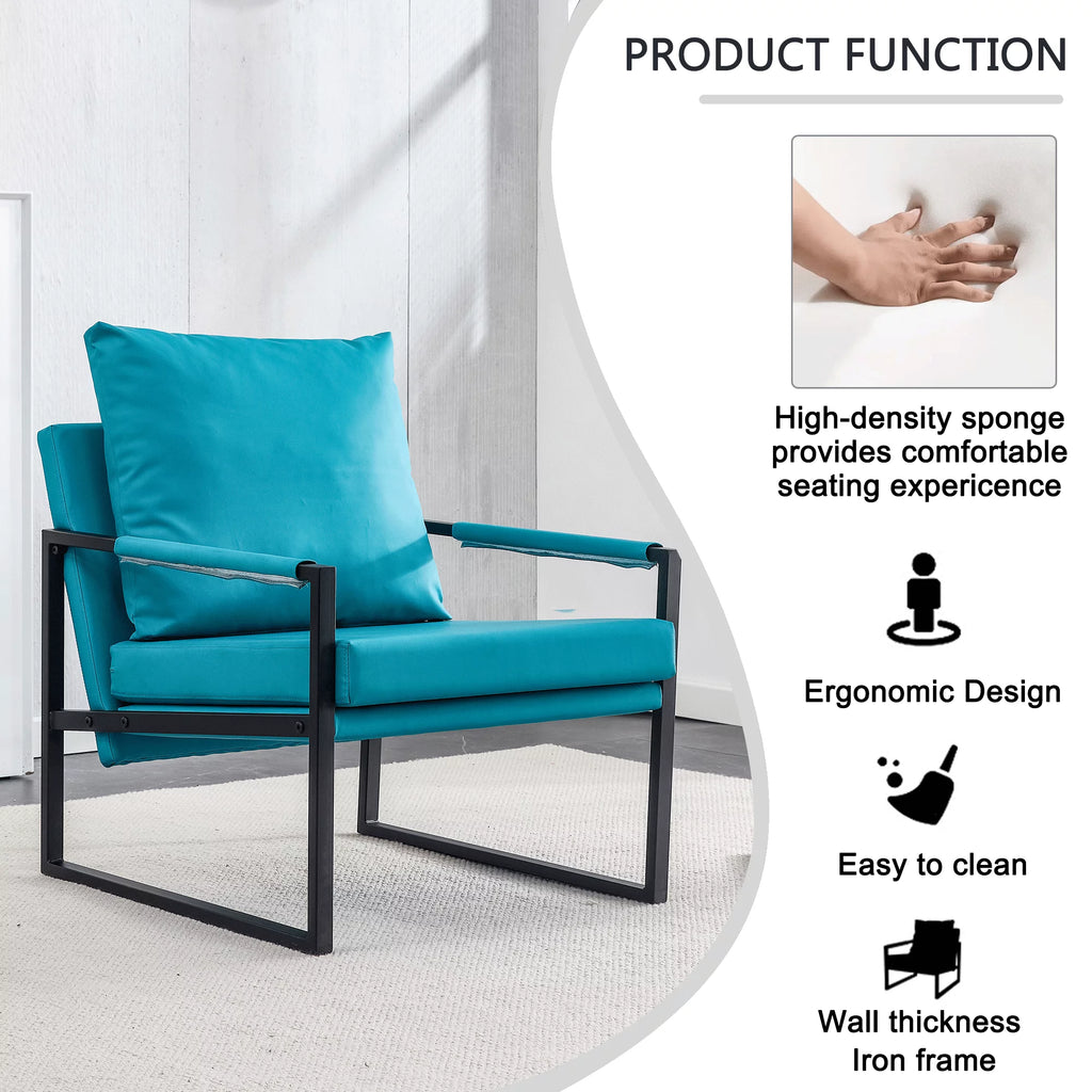 PU Leather Accent Arm Chair Mid Century Modern Upholstered Armchair Metal Frame Y544