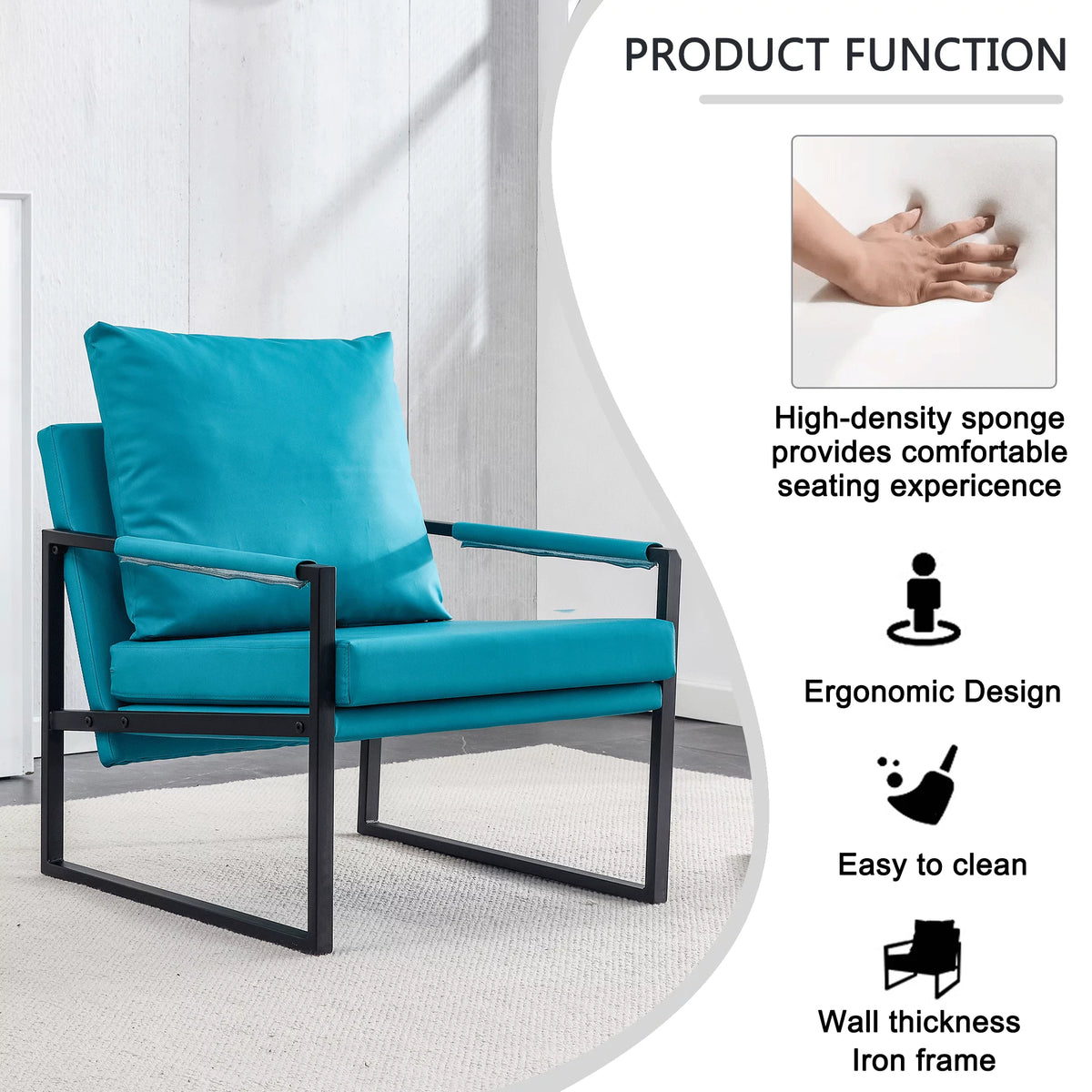 PU Leather Accent Arm Chair Mid Century Modern Upholstered Armchair Metal Frame Y544