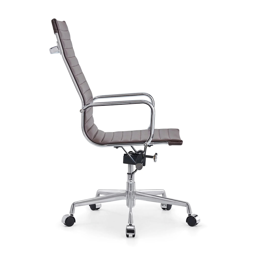 High Back Executive Office Chair with Armrest Adjustable Swivel Vegan Leather Brown I985903