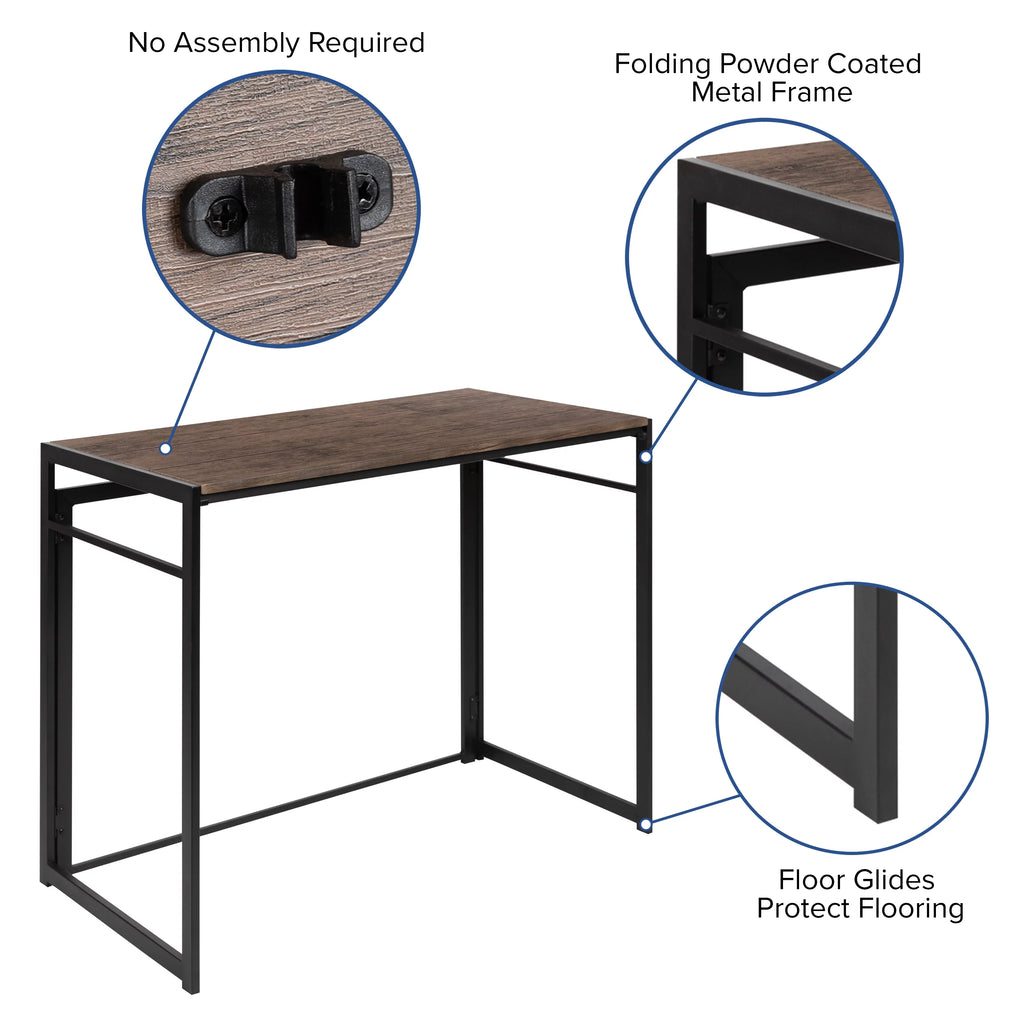 Folding Computer Desk with Wood Grain Finish and Metal Frame W899