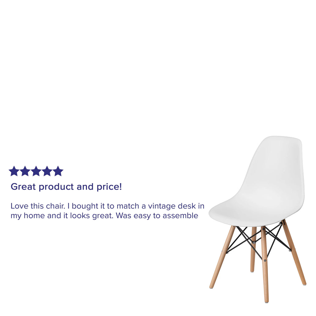 2 Pack White Plastic Chair with Wooden Legs P529087