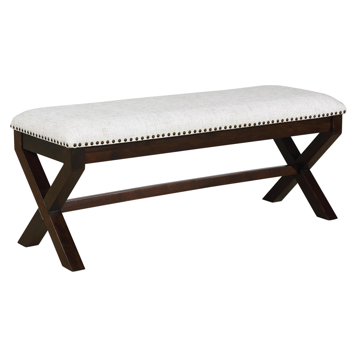 Linen White Fabric Bench with Dark Walnut Base C2821