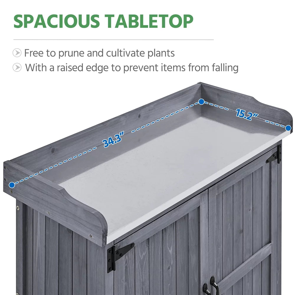 Wooden Garden Potting Bench Table with Cabinet D18797