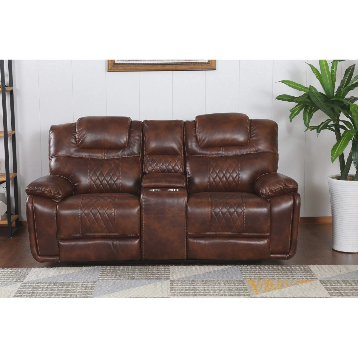 Brown Faux Leather Dual Reclining Loveseat Q778615