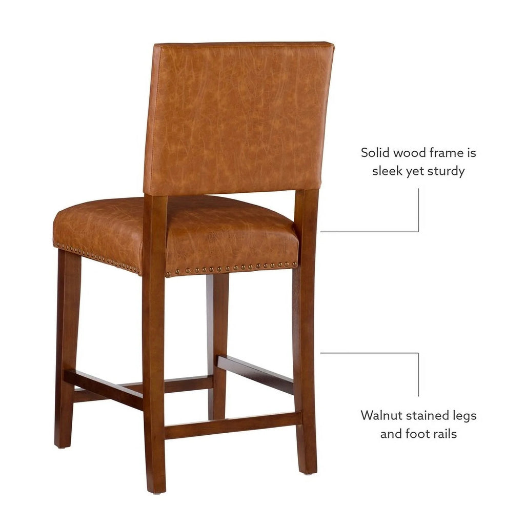 24" Faux Leather & Wood Counter Stool Q90095