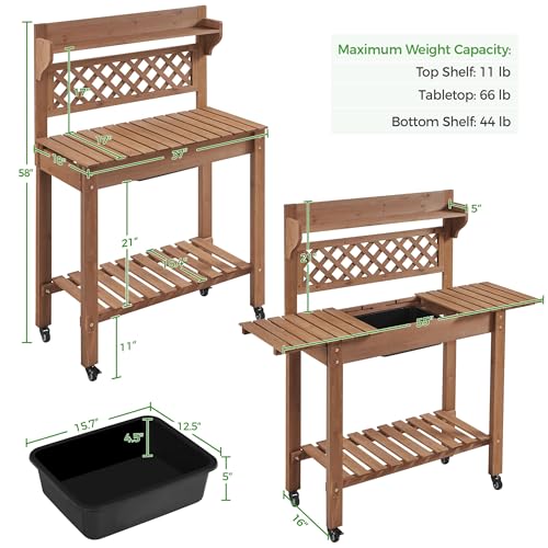 Brown Wooden Potting Bench Table V47830