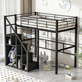 Full Size Black Metal Loft Bed with Desk and Wardrobe J370