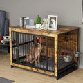 44.1'' Wooden Dog Crate with 2 Stainless Steel Bowls O76968