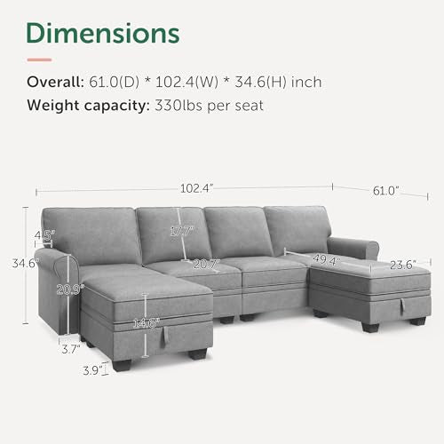 Light Grey U Shaped Sectional Sofa with Storage Seat W66378