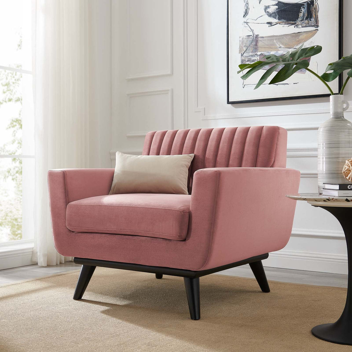 Dusty Rose Channel Tufted Performance Velvet Armchair R103987