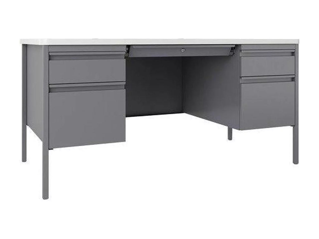 60" x 30" White Laminate Steel Double Pedestal Desk U81060