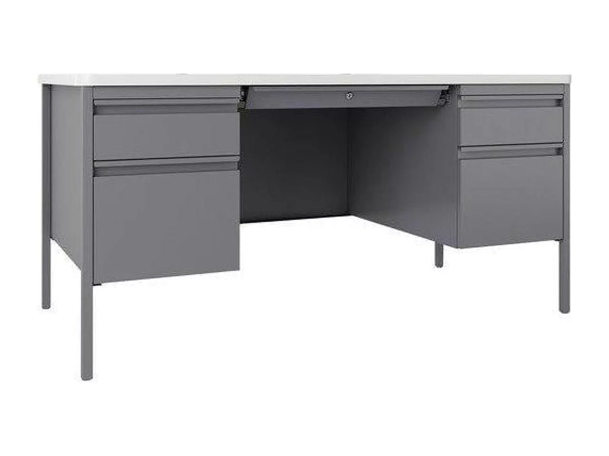 60" x 30" White Laminate Steel Double Pedestal Desk U81060