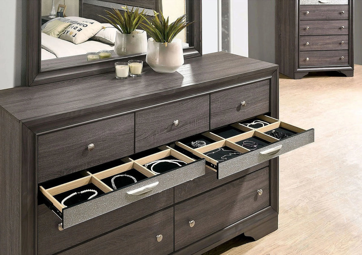 Gray Queen Size Solid Wood Bedroom Furniture 4pc Set A315