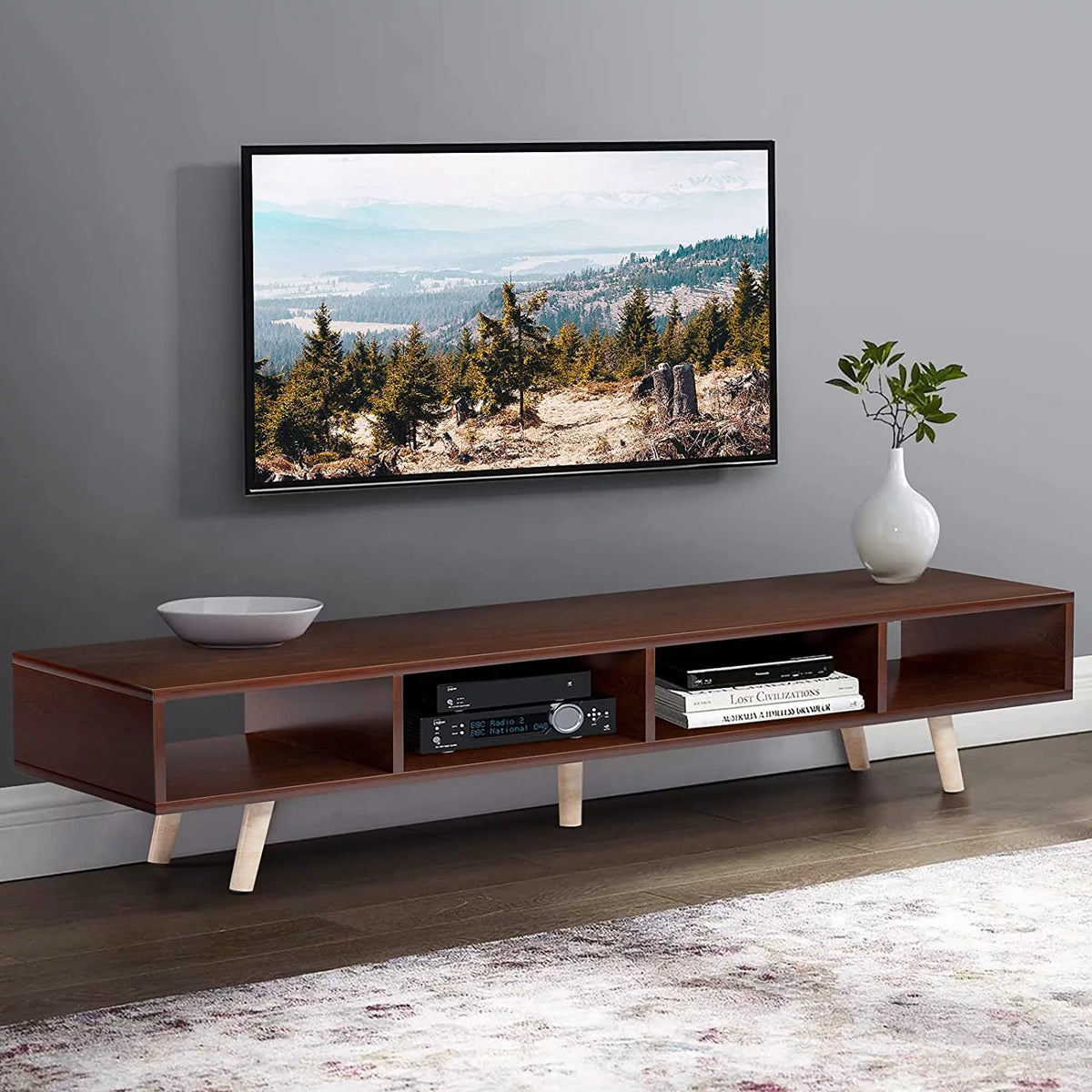Wood TV Stand with Storage Shelves D760977