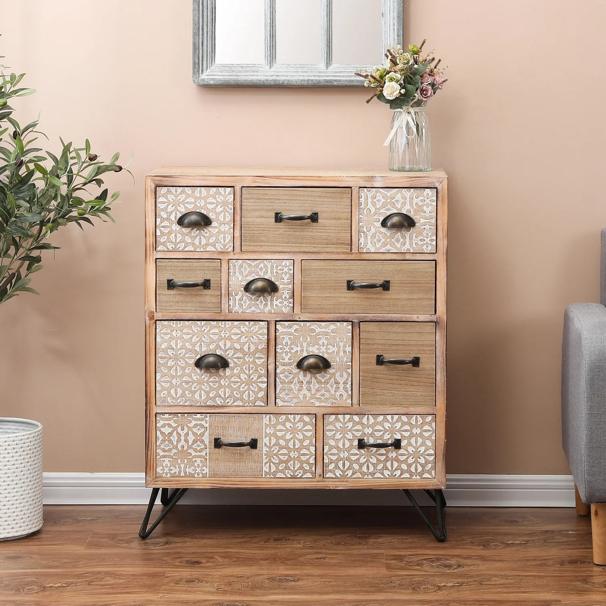 Natural Wood 11-Drawer Apothecary Chest Q376