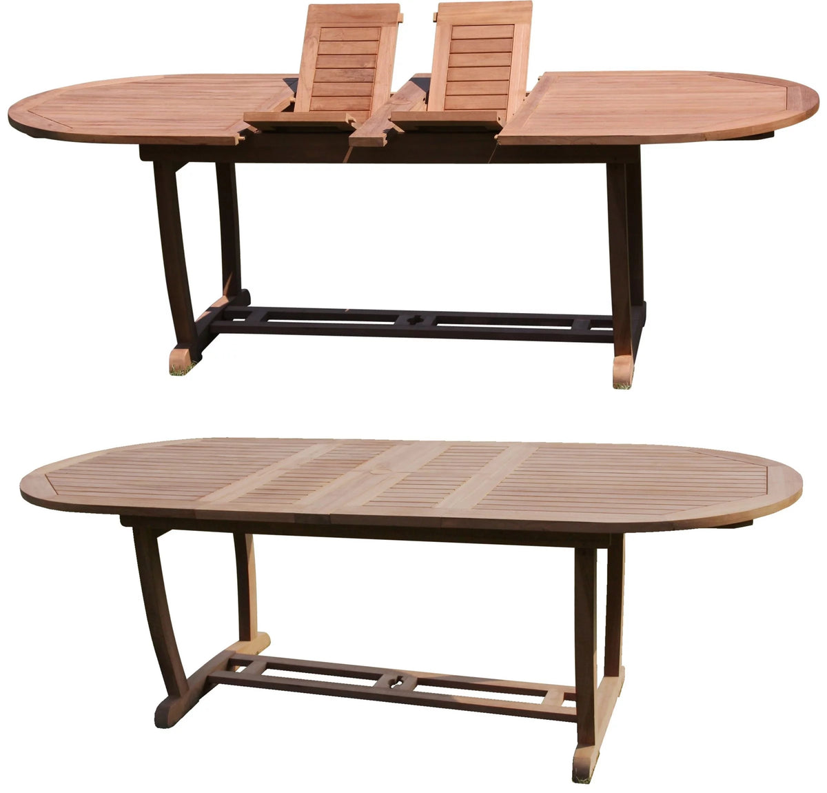 Grade-A Teak 5 Pc Dining Set with Oval Trestle Leg Table and 4 Stacking Arm Chairs V616570