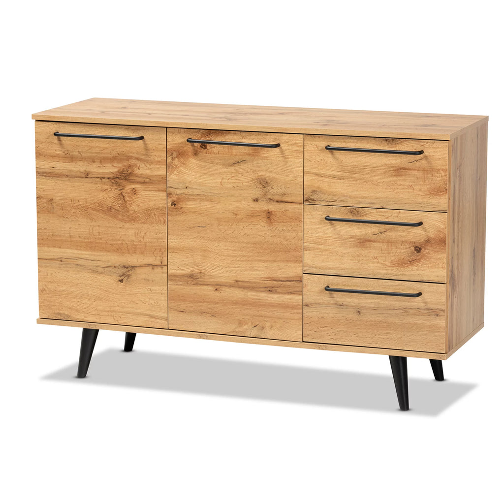Oak Brown Finished Wood 3-Drawer Sideboard Buffet N43986