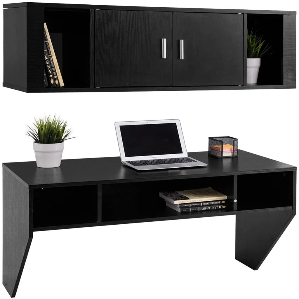 Wall Mounted Floating Computer Desk with Shelves Black X38455