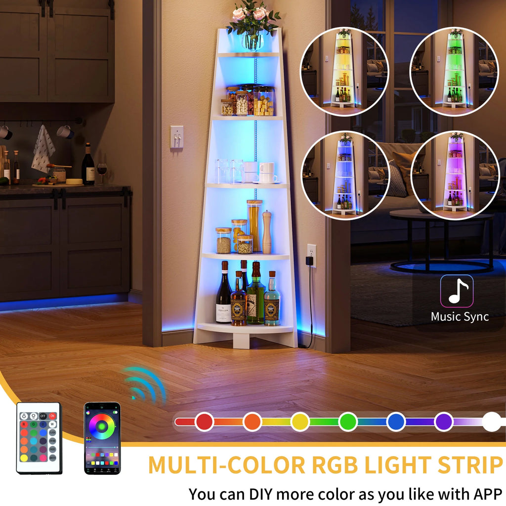 White 5 Tier Corner Shelf with Led Light X55839