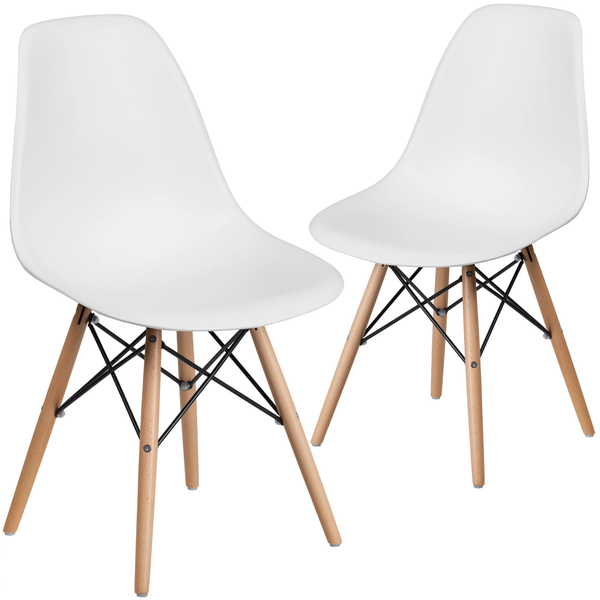 2 Pack White Plastic Chair with Wooden Legs P529087
