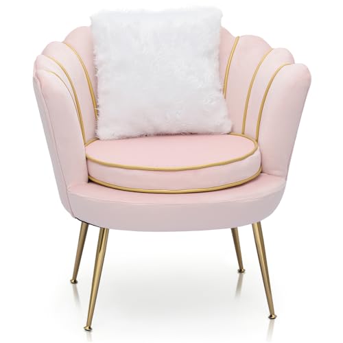 Blue Upholstered Velvet Shell Chair with Cushion and Metal Legs Y11686