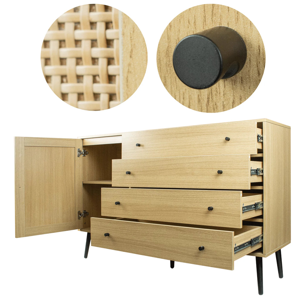 Natural Wood Storage Cabinet with Door and 4 Drawers R7972