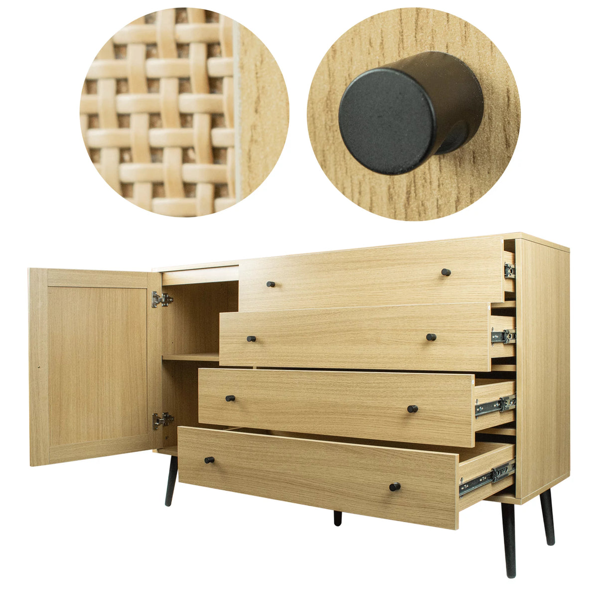 Natural Wood Storage Cabinet with Door and 4 Drawers R7972