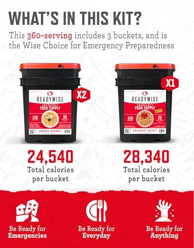 Emergency Food Supply 360 Servings 3 Buckets Freeze Dried Dehydrated O30906