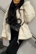 Solid Zipper Mandarin Collar Outerwear Q464423