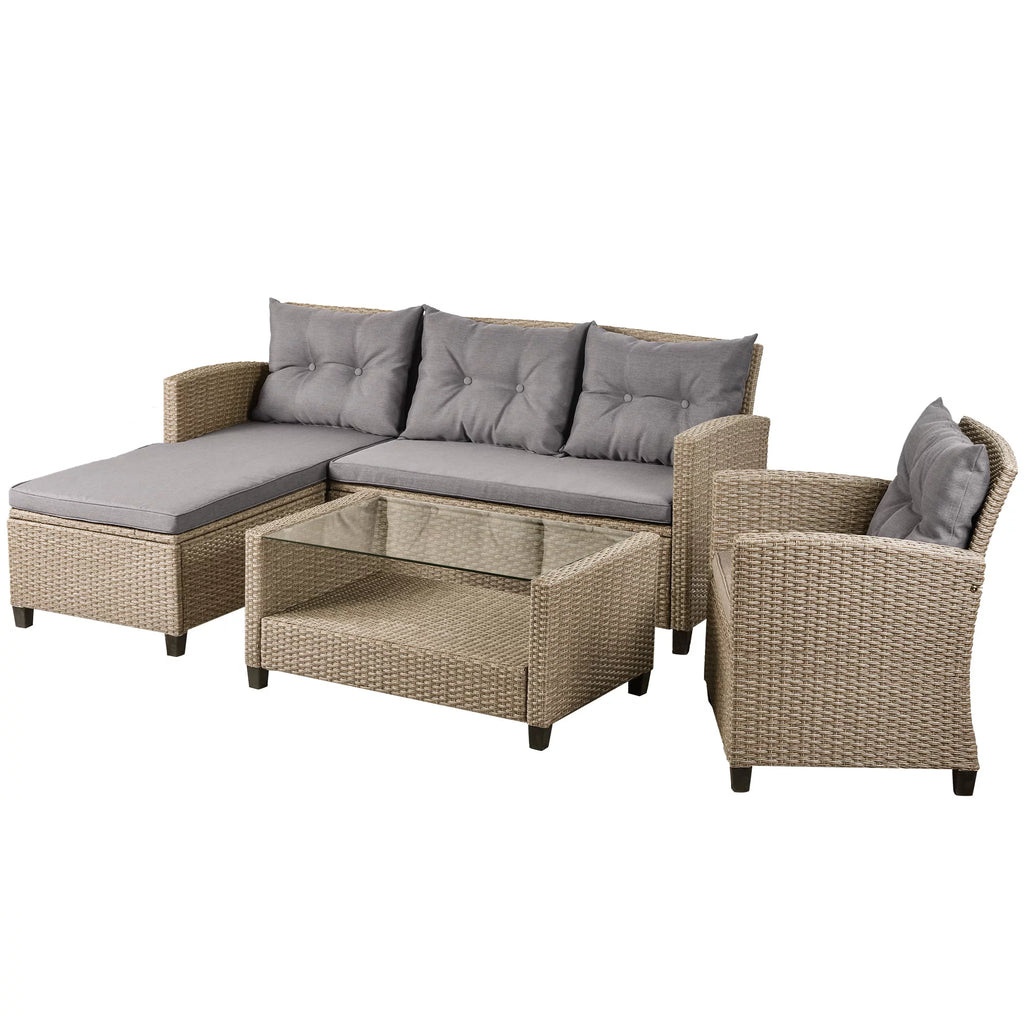 4 Piece All-Weather Wicker Patio Sectional Sofa Set with Cushions I829066