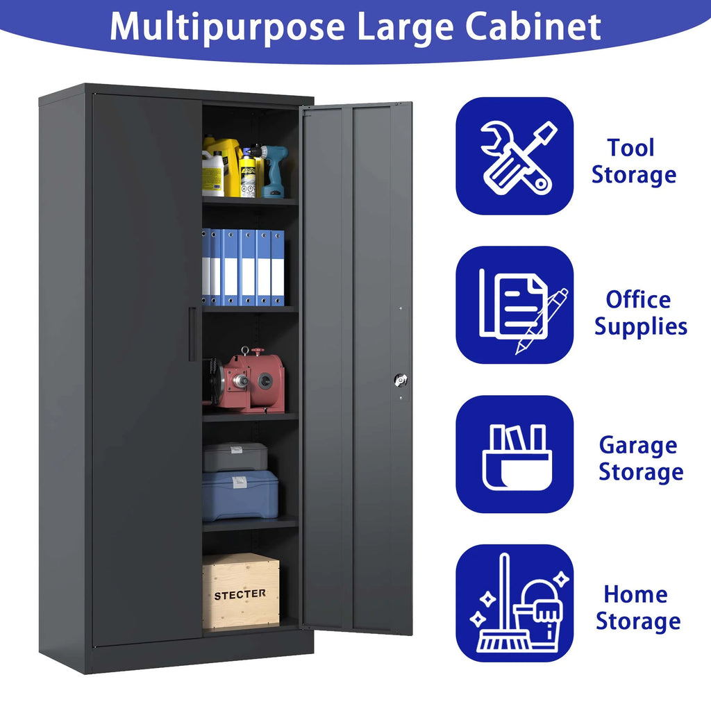 Black Metal Locking Storage Cabinet with 4 Shelves H8216