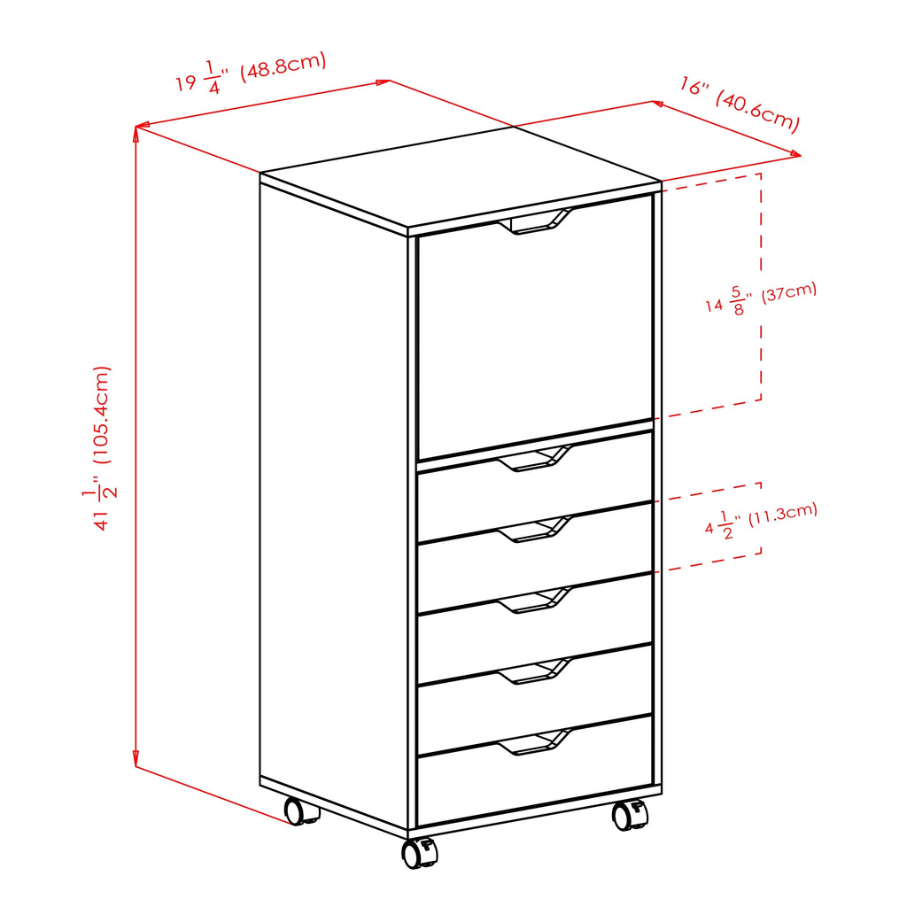 White 5 Drawer Rolling Wood Dresser X644623
