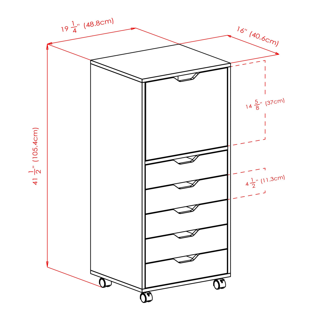 White 5 Drawer Rolling Wood Dresser X644623