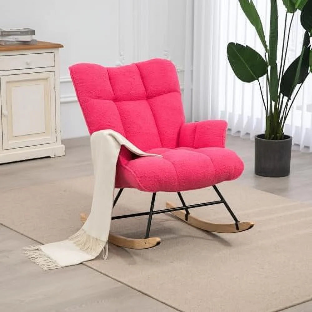 Teddy Upholstered Rocking Chair with High Backrest K7166