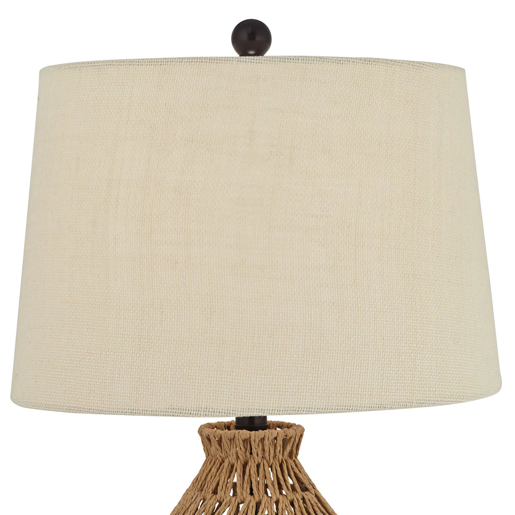 29" Tall Natural Rattan Wicker Table Lamp with Oatmeal Fabric Shade H912905