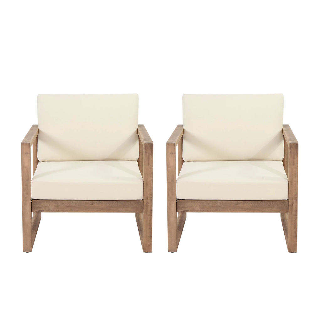 Acacia Wood Club Chairs with Cushions, Set of 2 M211