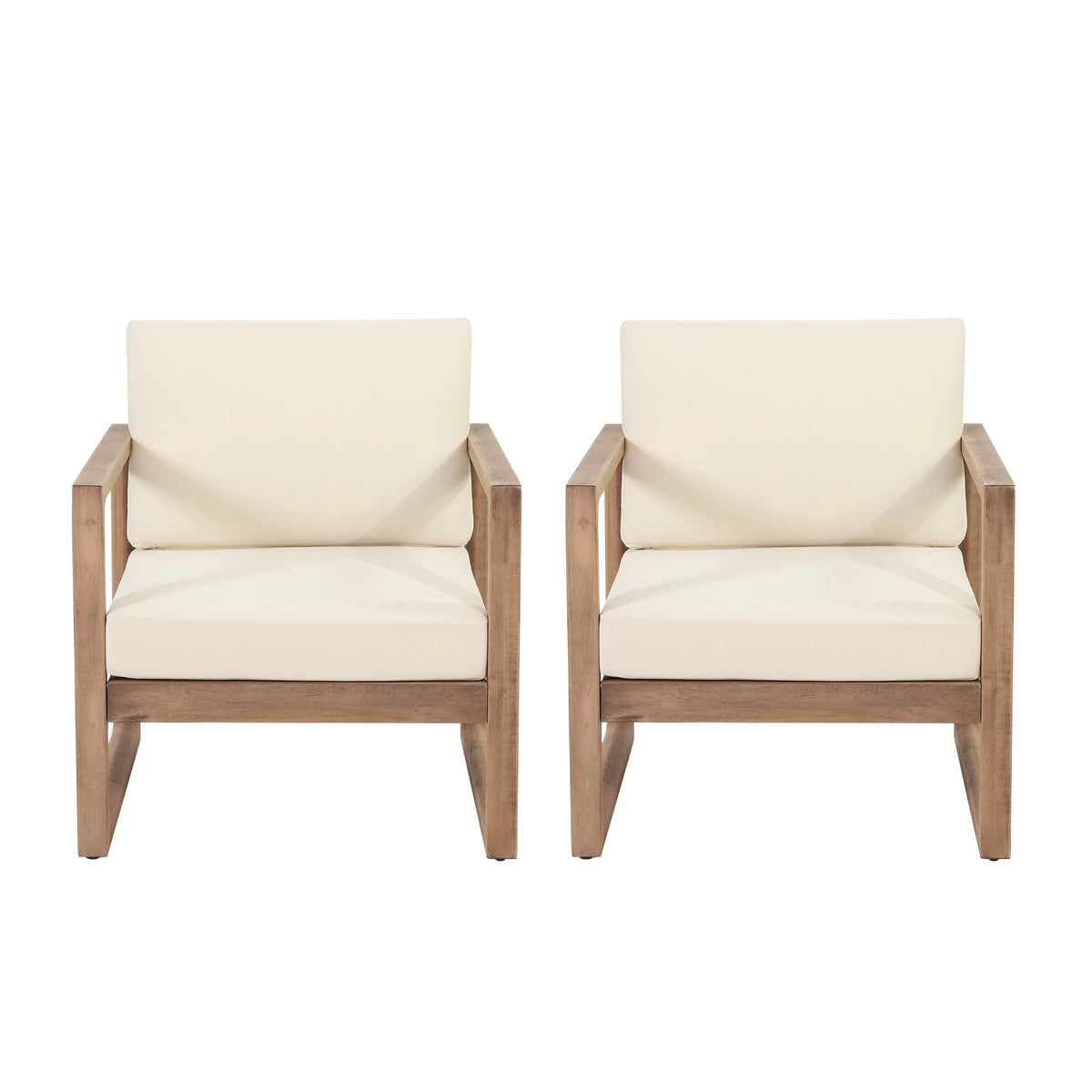 Acacia Wood Club Chairs with Cushions, Set of 2 M211